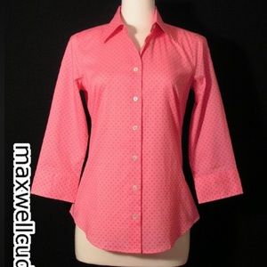 J CREW KELLY BLOUSE PINK WHITE MIRCO DOT  COTTON S